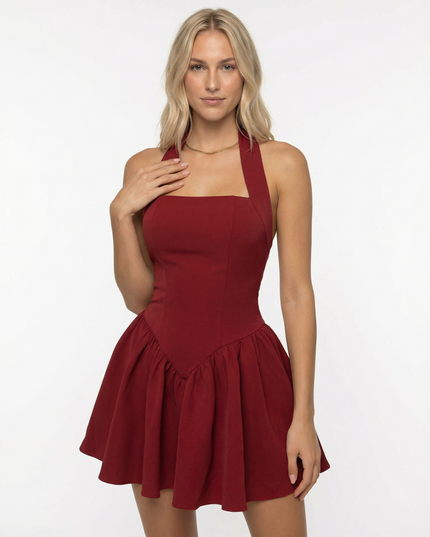 Women's Square Neck Short Sleeve Summer Mini Dress