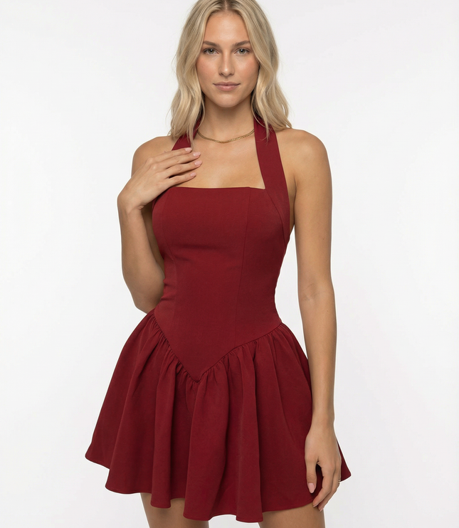 Women's Square Neck Short Sleeve Summer Mini Dress