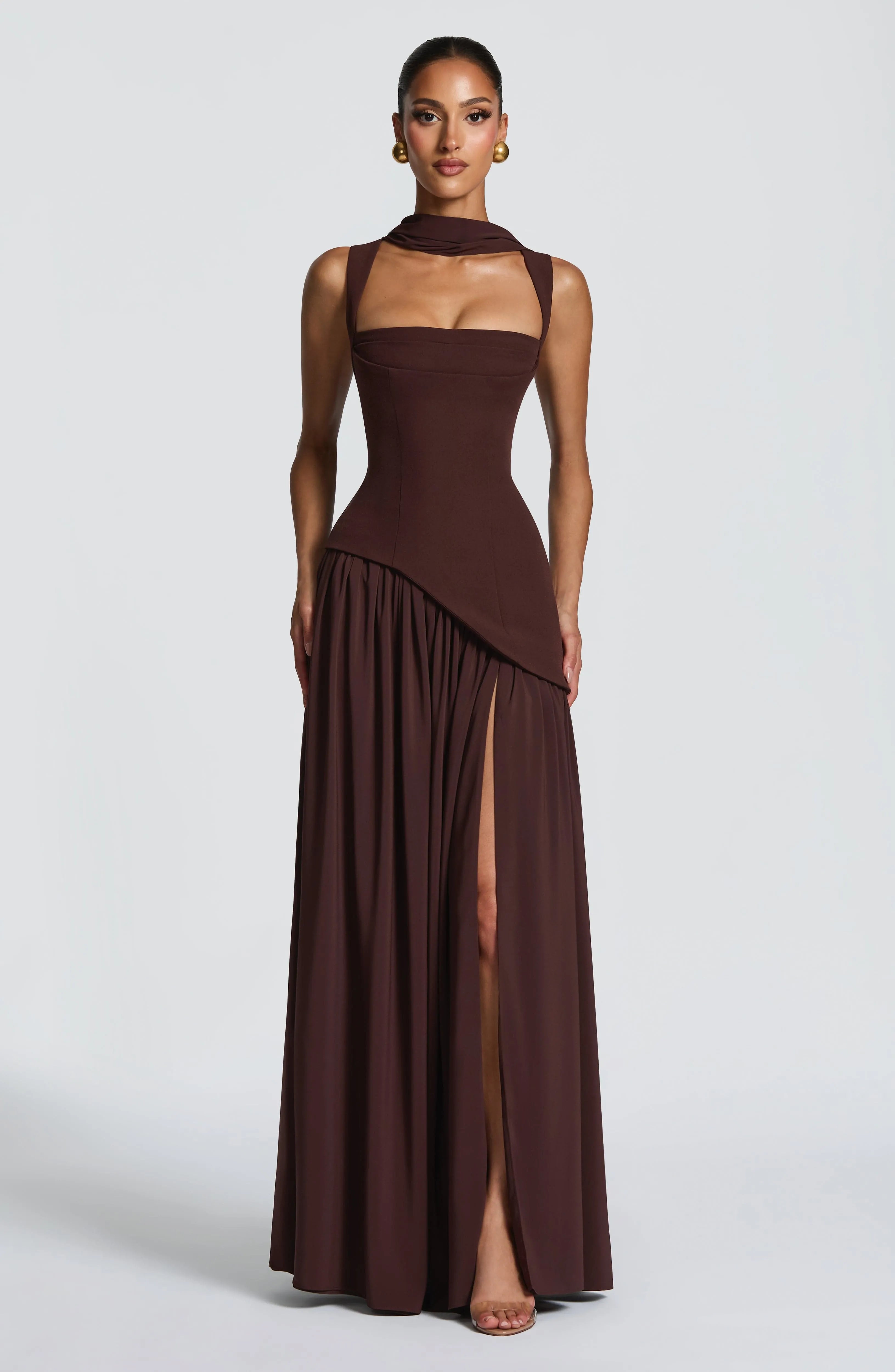 Women's Square Neck Sleeveless Summer Maxi Dress - Brown / M - Fashion