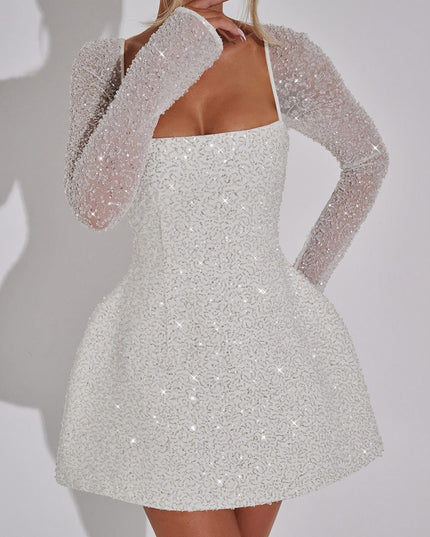 Women's Square Neck Wedding Guest Mini Cocktail Dress