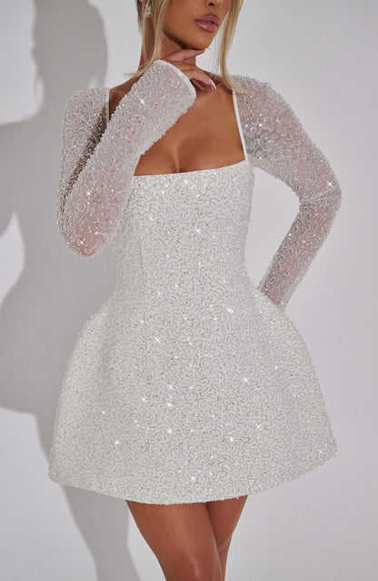 Women's Square Neck Wedding Guest Mini Cocktail Dress