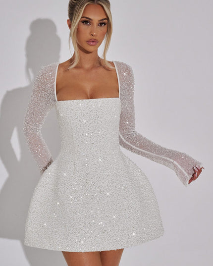Women's Square Neck Wedding Guest Mini Cocktail Dress