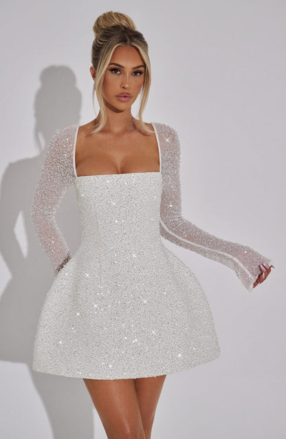 Women's Square Neck Wedding Guest Mini Cocktail Dress
