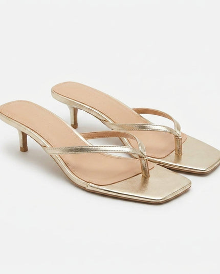 Women's Square Toe Sandals with a Gold Kitten Heel
