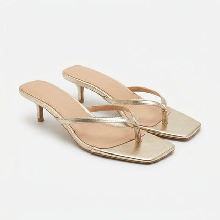 Women's Square Toe Sandals with a Gold Kitten Heel
