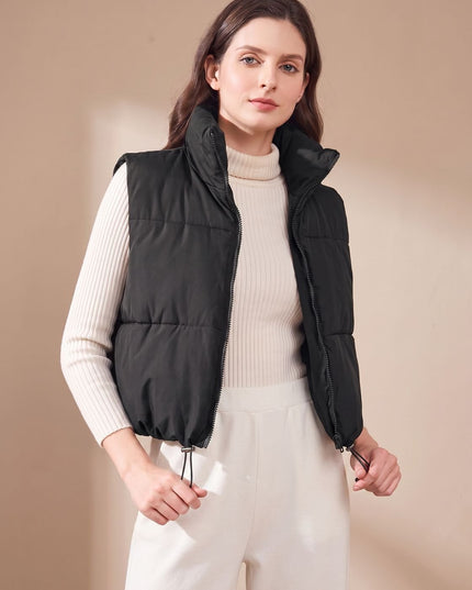 Women's Stand Collar Cropped Zip-Up Puffer Vest