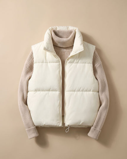Women's Stand Collar Cropped Zip-Up Puffer Vest