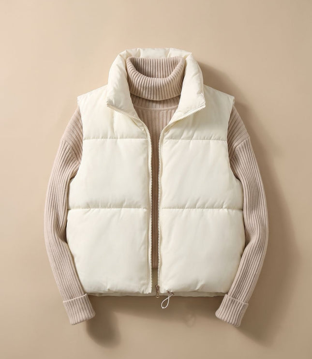 Women's Stand Collar Cropped Zip-Up Puffer Vest