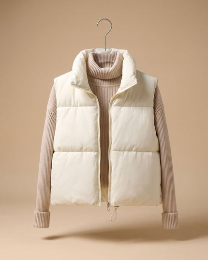 Women's Stand Collar Cropped Zip-Up Puffer Vest