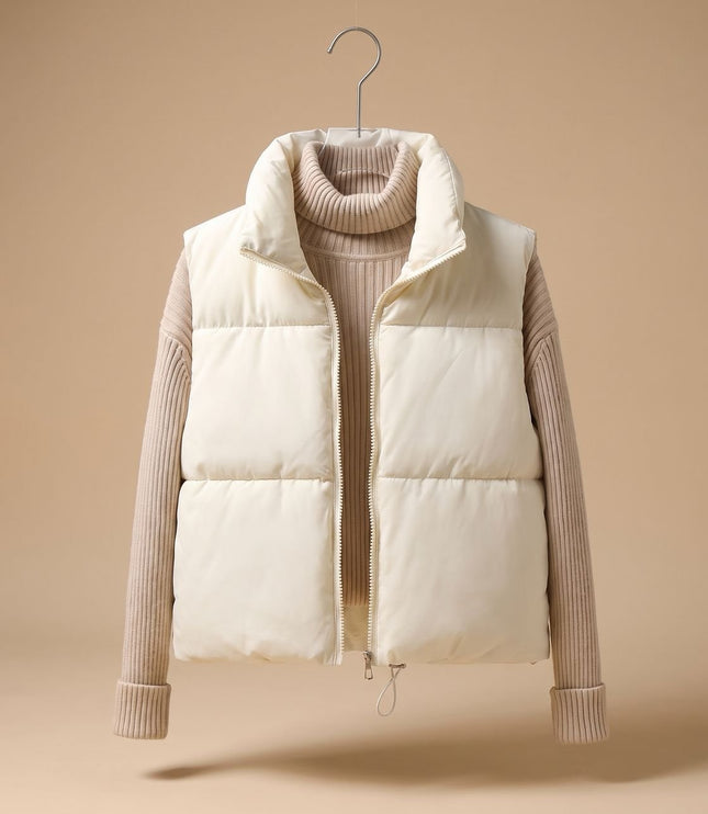 Women's Stand Collar Cropped Zip-Up Puffer Vest