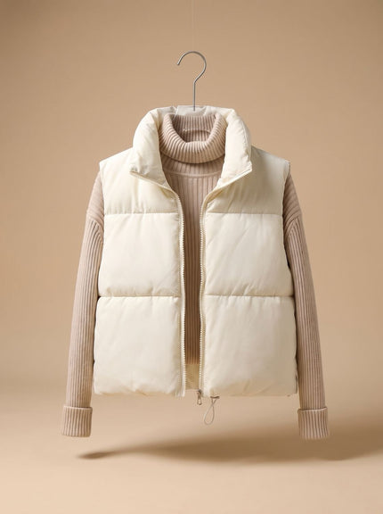 Women's Stand Collar Cropped Zip-Up Puffer Vest