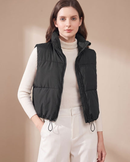Women's Stand Collar Cropped Zip-Up Puffer Vest