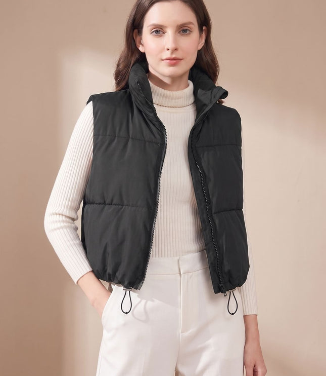 Women's Stand Collar Cropped Zip-Up Puffer Vest