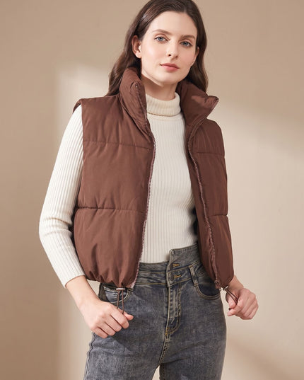 Women's Stand Collar Cropped Zip-Up Puffer Vest