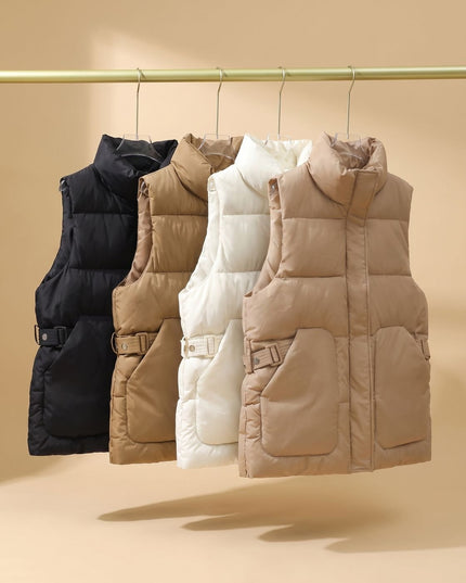 Women's Stand Collar Quilted Utility Puffer Vest