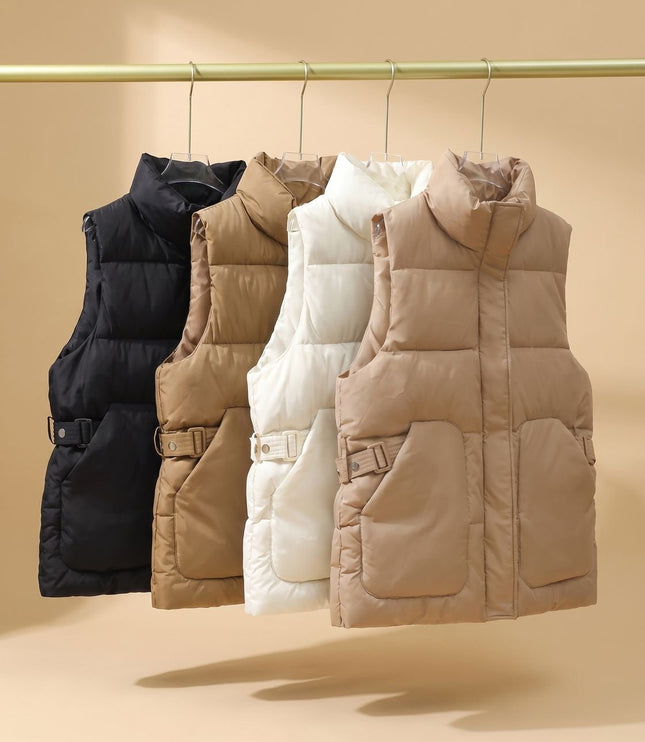 Women's Stand Collar Quilted Utility Puffer Vest