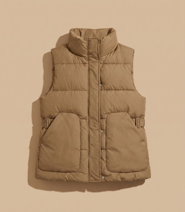 Women's Stand Collar Quilted Utility Puffer Vest