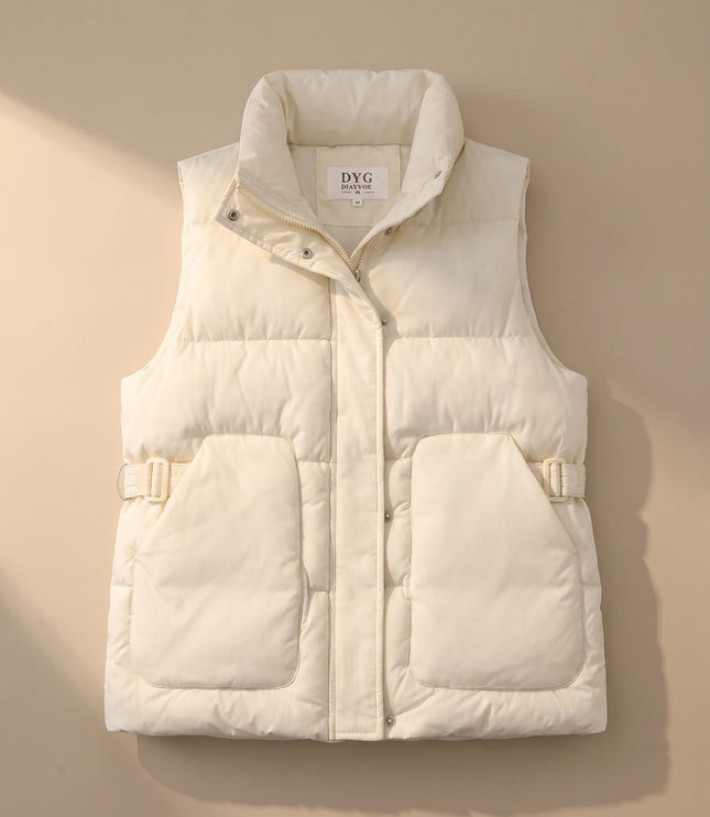 Women's Stand Collar Quilted Utility Puffer Vest