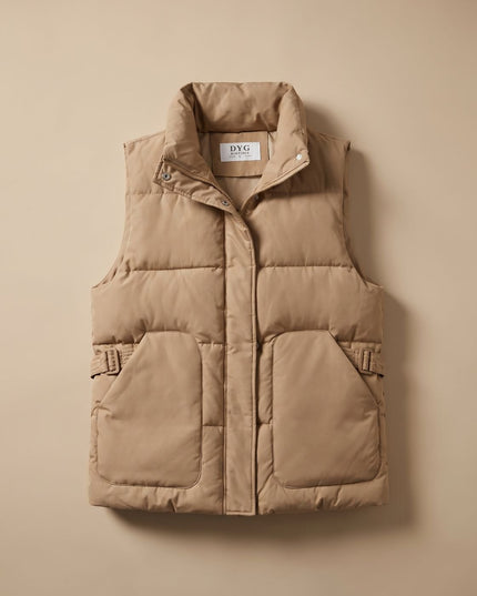 Women's Stand Collar Quilted Utility Puffer Vest