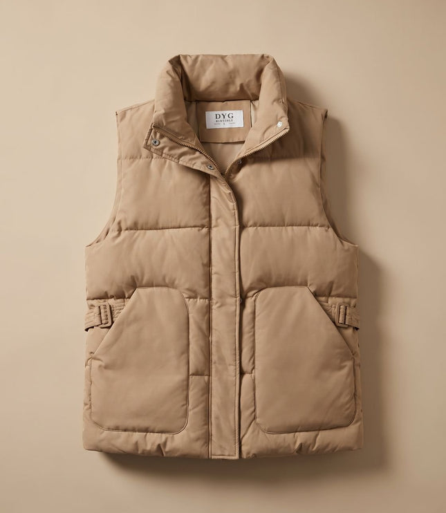 Women's Stand Collar Quilted Utility Puffer Vest