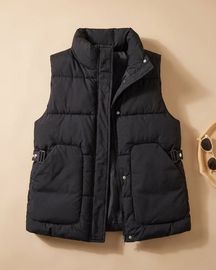 Women's Stand Collar Quilted Utility Puffer Vest