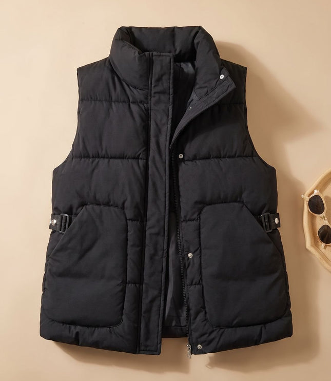 Women's Stand Collar Quilted Utility Puffer Vest