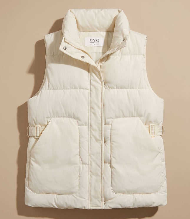Women's Stand Collar Quilted Utility Puffer Vest