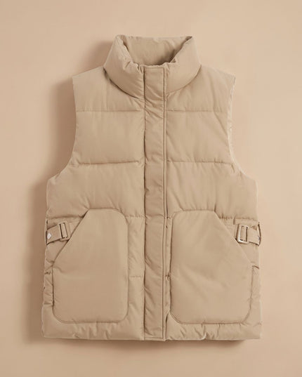 Women's Stand Collar Quilted Utility Puffer Vest