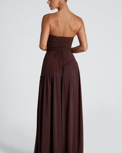 Women's Strapless Asymmetric High Slit Maxi Dress