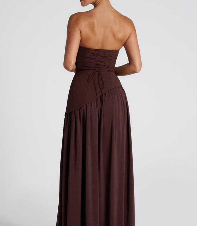 Women's Strapless Asymmetric High Slit Maxi Dress