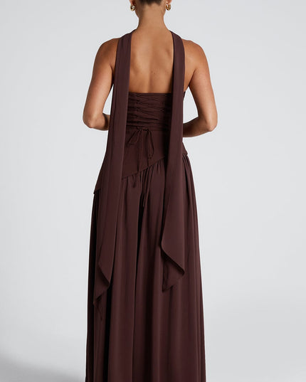 Women's Strapless Asymmetric High Slit Maxi Dress