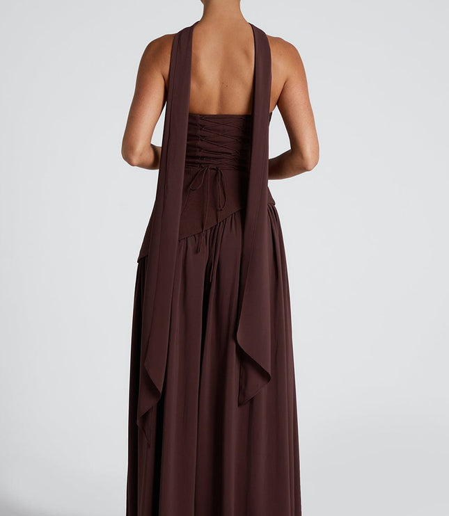 Women's Strapless Asymmetric High Slit Maxi Dress
