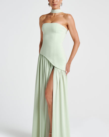 Women's Strapless Asymmetric High Slit Maxi Dress