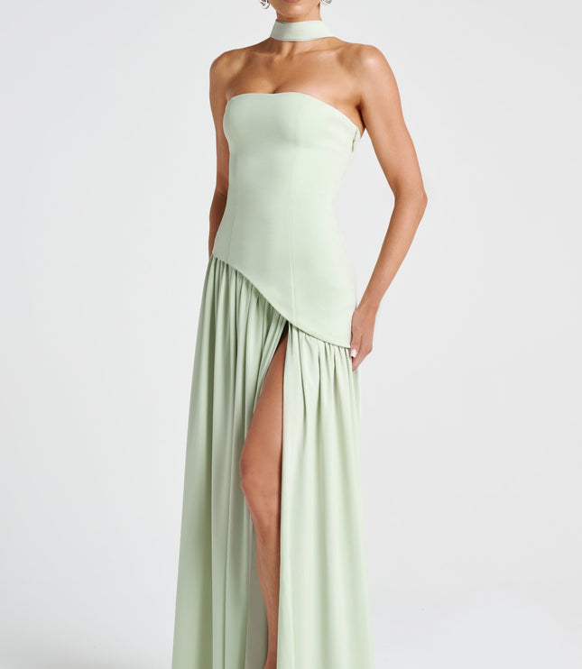 Women's Strapless Asymmetric High Slit Maxi Dress