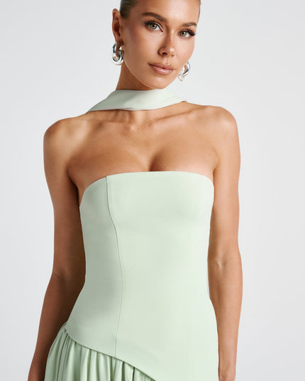 Women's Strapless Asymmetric High Slit Maxi Dress