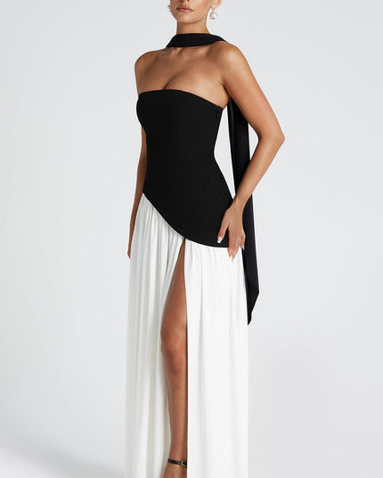 Women's Strapless Asymmetric High Slit Maxi Dress