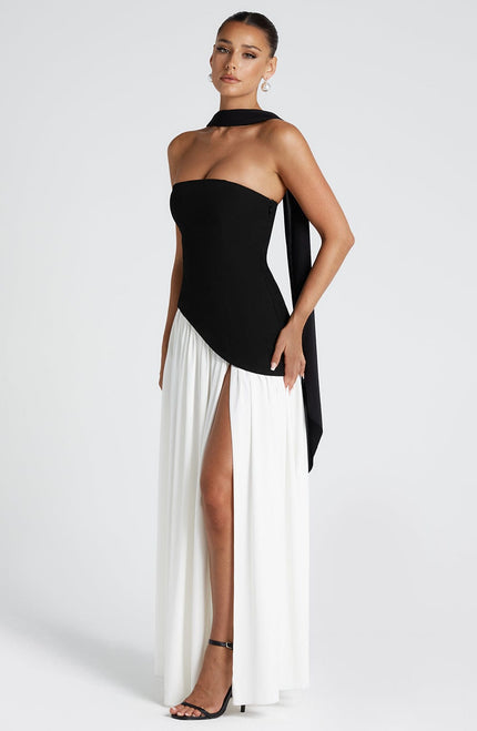 Women's Strapless Asymmetric High Slit Maxi Dress