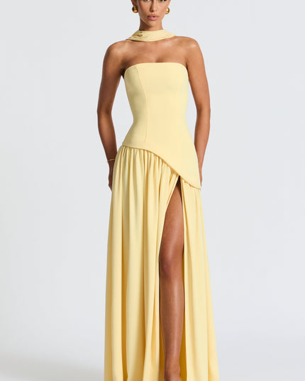 Women's Strapless Asymmetric High Slit Maxi Dress