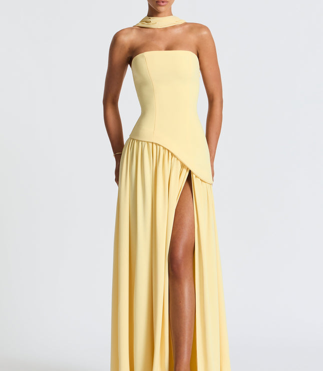 Women's Strapless Asymmetric High Slit Maxi Dress