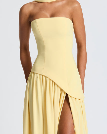 Women's Strapless Asymmetric High Slit Maxi Dress