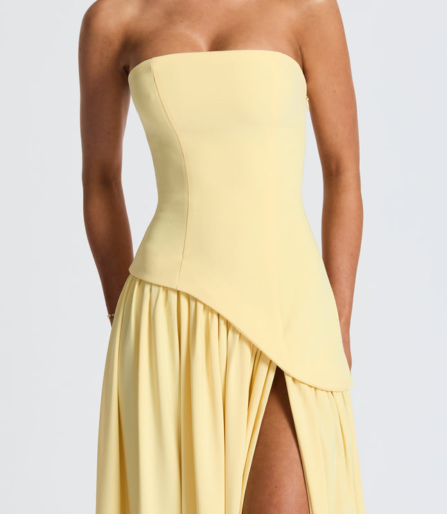 Women's Strapless Asymmetric High Slit Maxi Dress