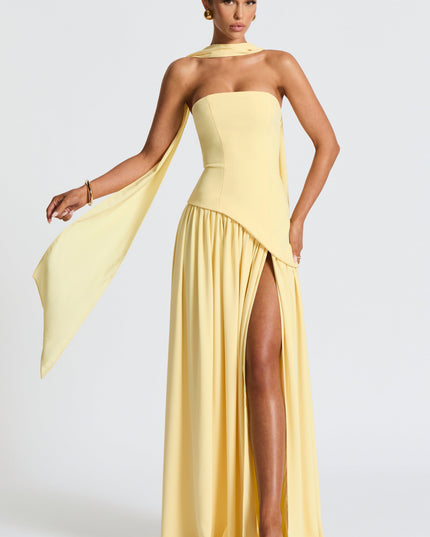 Women's Strapless Asymmetric High Slit Maxi Dress