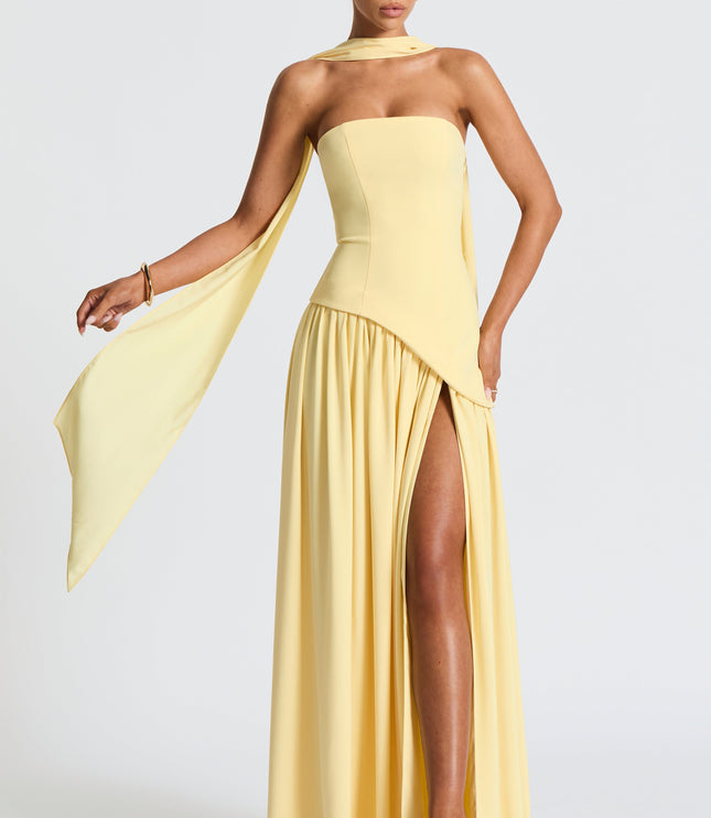 Women's Strapless Asymmetric High Slit Maxi Dress