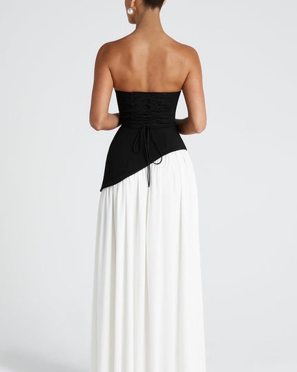 Women's Strapless Asymmetric High Slit Maxi Dress