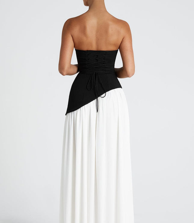 Women's Strapless Asymmetric High Slit Maxi Dress