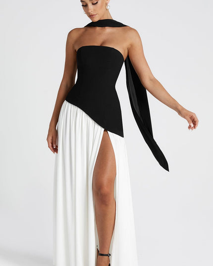 Women's Strapless Asymmetric High Slit Maxi Dress