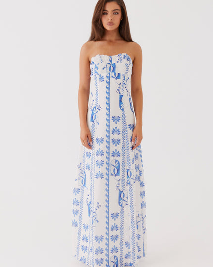 Women's Strapless Ruched A-Line Floral Summer Maxi Dress