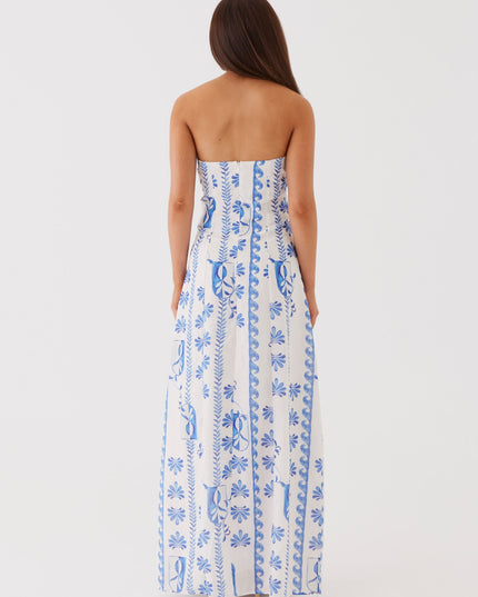 Women's Strapless Ruched A-Line Floral Summer Maxi Dress