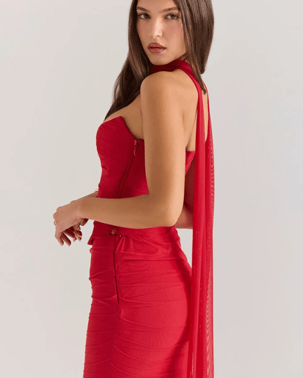 Women's Cocktail Strapless Mesh Back Tie Maxi Dress - product image 10