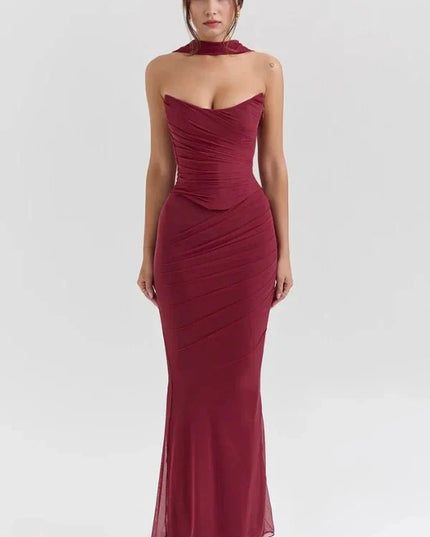 Women's Cocktail Strapless Mesh Back Tie Maxi Dress - product image 12